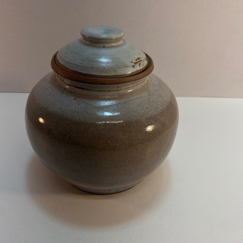 Handmade Glazed Pottery Jar Lid Rustic Farmhouse Kitchen‎ Storage Signed CE